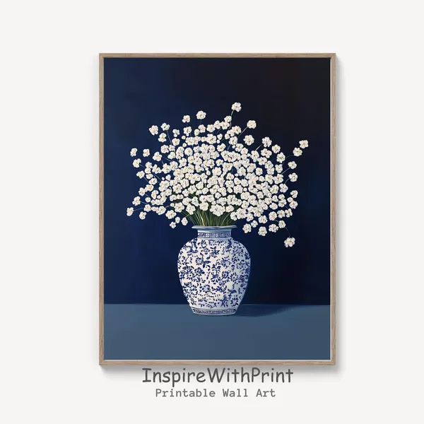 Moody Flower Bouquet in Chinoiserie Vase Art Print