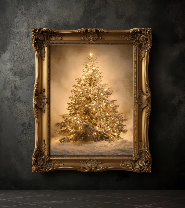 Vintage Cozy Christmas Tree Poster Print, Winter Decor