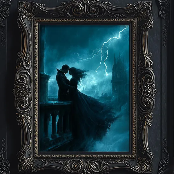 Vampire Couple Dark Academia Art Print, Gothic Romance
