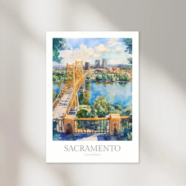 Sacramento California Watercolor Travel Poster Art Print