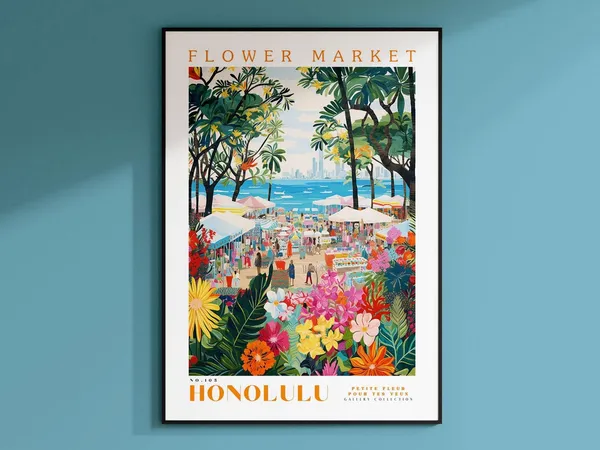 Honolulu Flower Market, Hawaii Travel Poster