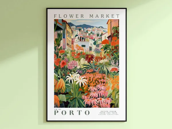 Flower Market Porto, Portugal Travel Poster