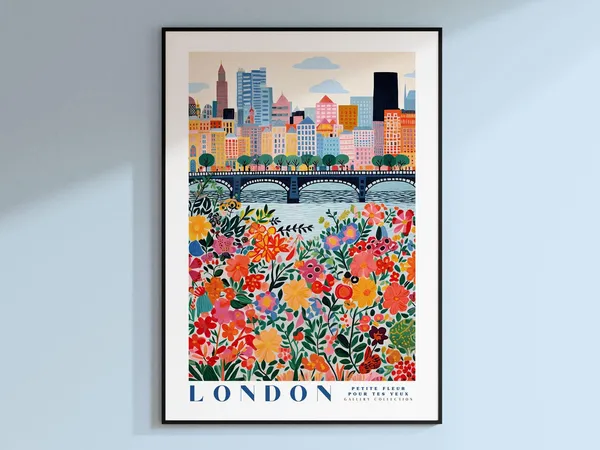 London Flower Market Poster, London Travel Art