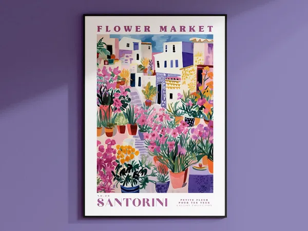 Santorini Flower Market, Greece Travel Poster