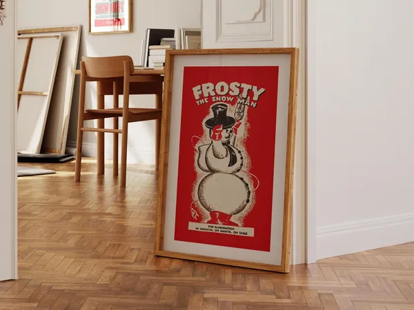 Frosty Snowman Retro Holiday Art Poster