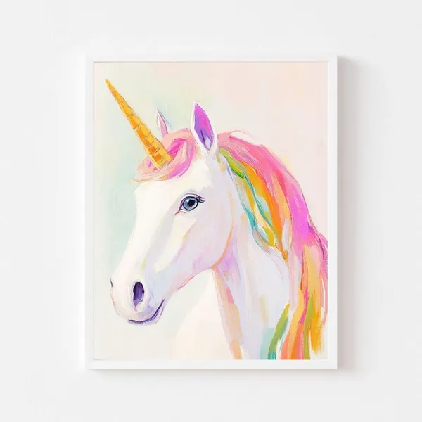 Rainbow Unicorn Whimsical Fantasy Art Print, Girls Room