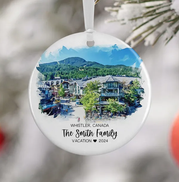 Custom Whistler Canada Ornament Watercolor Travel Poster