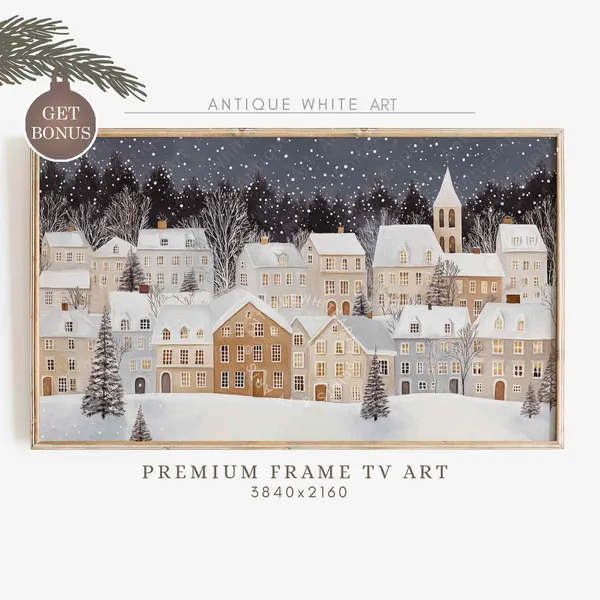 Christmas Village Winter Town At Night Art Print