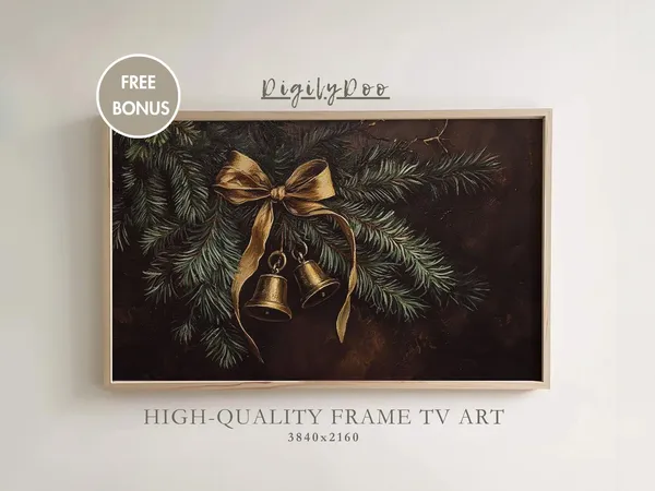 Christmas Boughs and Bells Vintage Holiday Art Print