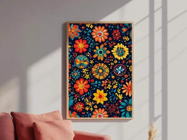Mexican Tile Pattern Art Print, Chicano Textile Style