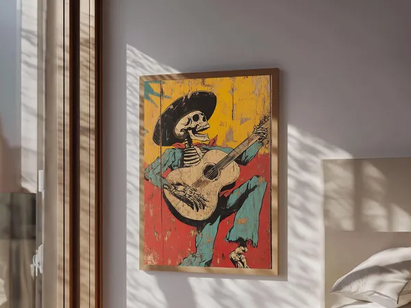 Haunted Skeleton Vaquero Cowboy, Chicano Art Print