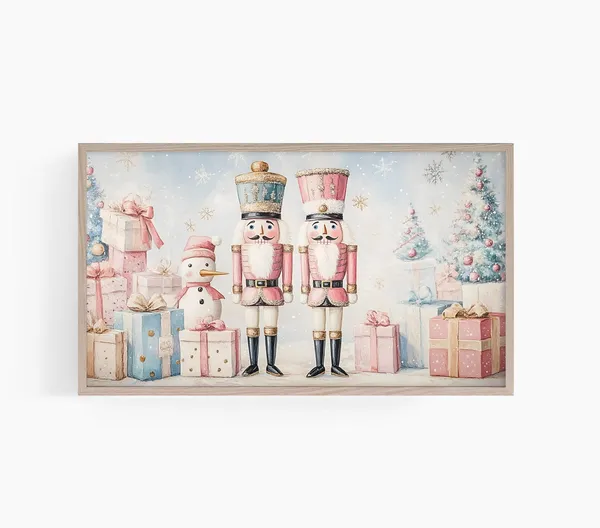 Nutcracker Christmas Art Print, Pastel Winter Decor
