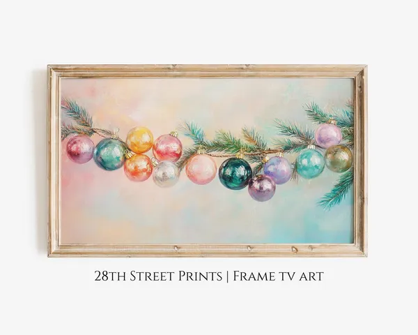 Pastel Vintage Christmas Ornaments Holiday Wall Art