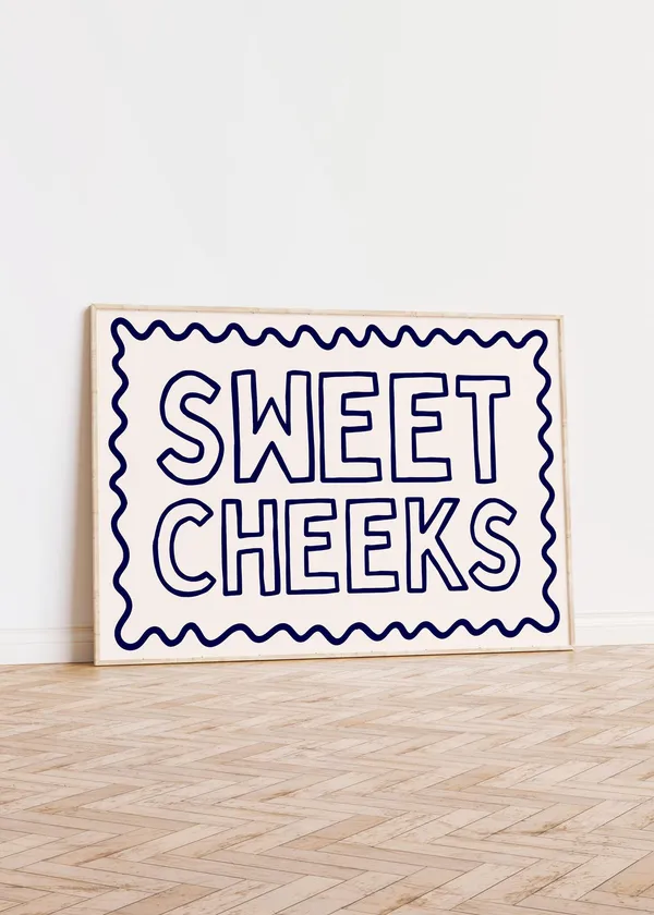 Sweet Checks Funny Navy Blue Bathroom Art Print