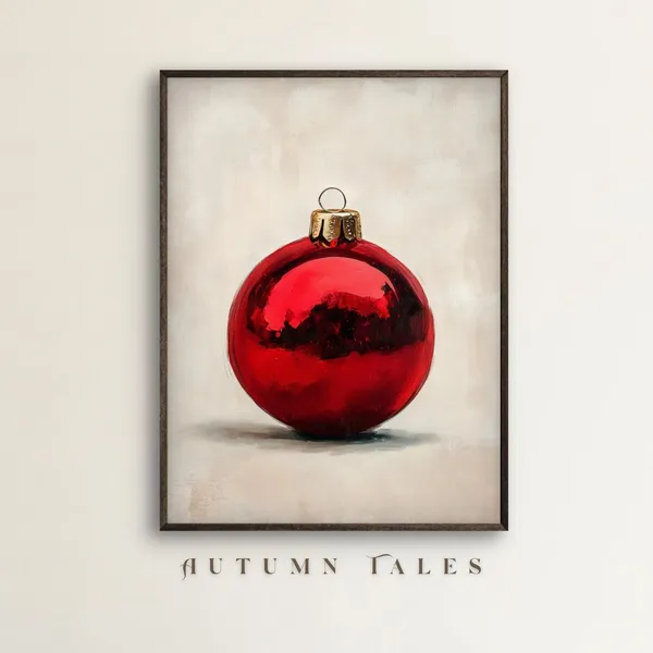 Red Christmas Ornament Minimalist Holiday Art Print