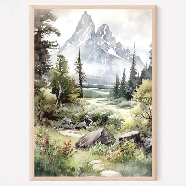 Grand Teton Watercolor Art Print, National Park