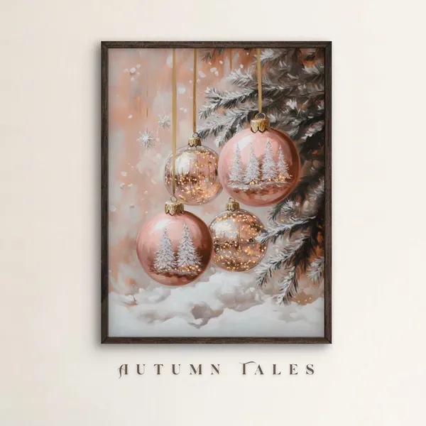 Pink Rose Gold Christmas Ornament Art Print