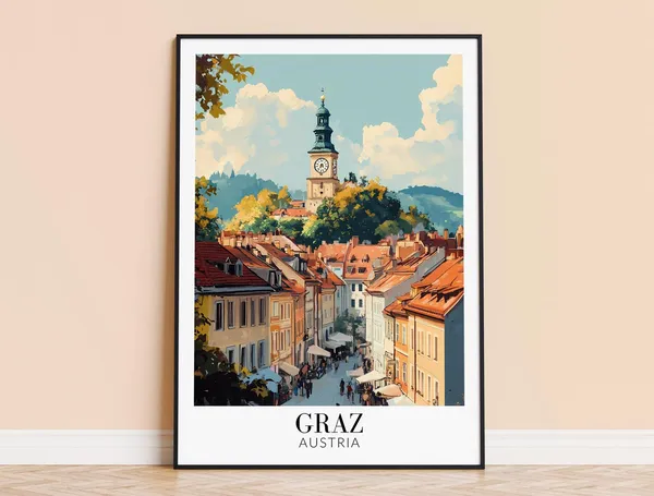 Graz Austria Travel Poster, Wall Hanging Decor