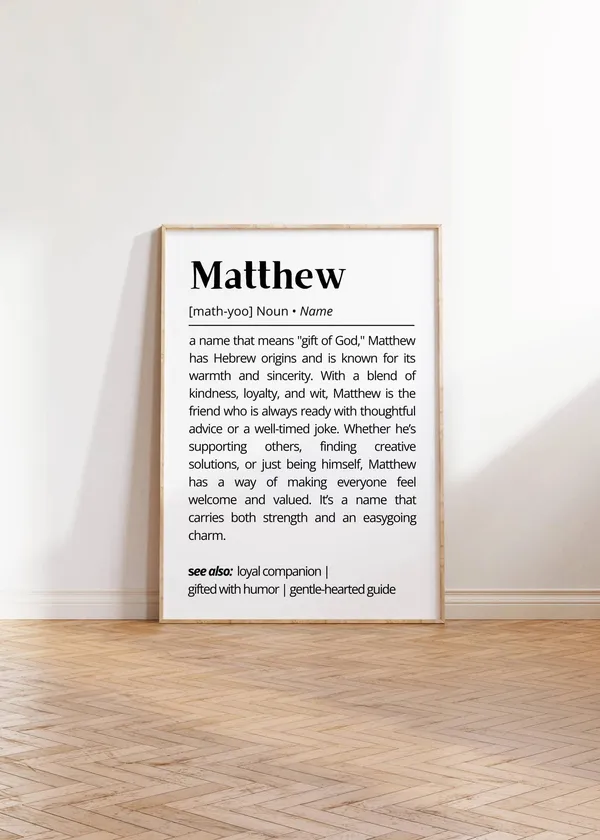 Matthew Name Definition Art Print, Modern Minimalist