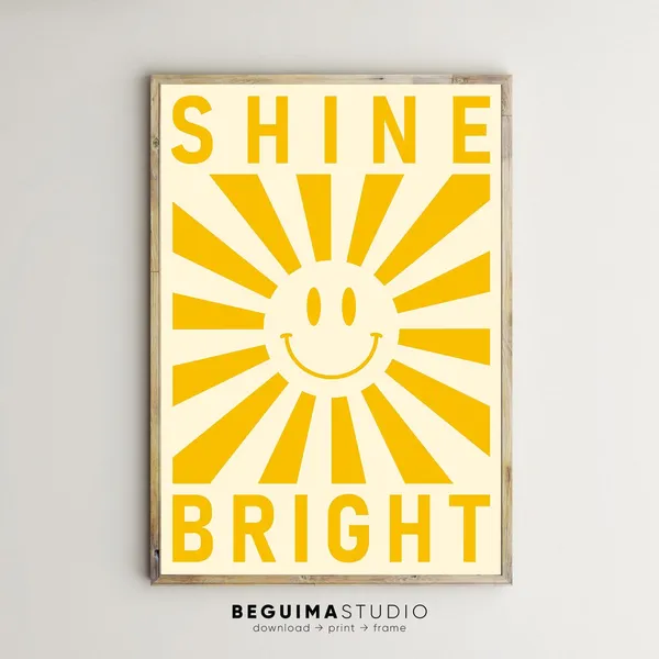 Shine Bright Smiley Prints, Nursery Kids Wall Art