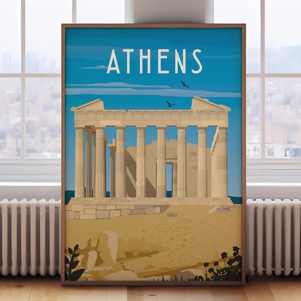 Athens Retro Travel Poster, Greece Wall Art Print