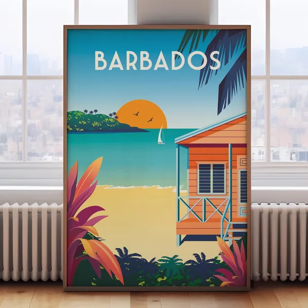 Barbados Retro Travel Poster, Barbados Wall Art