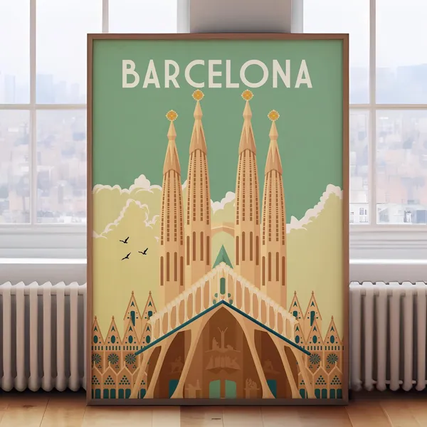 Barcelona Retro Travel Poster, City Art Print