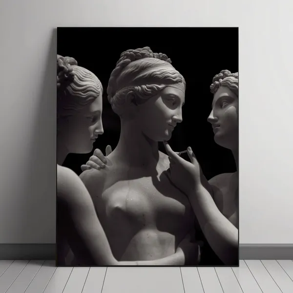 Elegant Trio Of Marble Statues, Sculpture Art Print