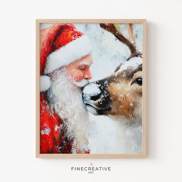 Santa Claus Christmas Painting Art Print, Winter Decor