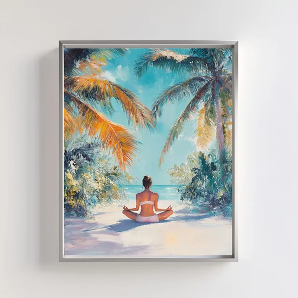 Beach Meditation, Tropical Palm Tree Boho Art Print