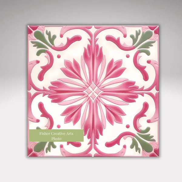Pink And White Azulejo Tile Art Print, Kitchen Decor