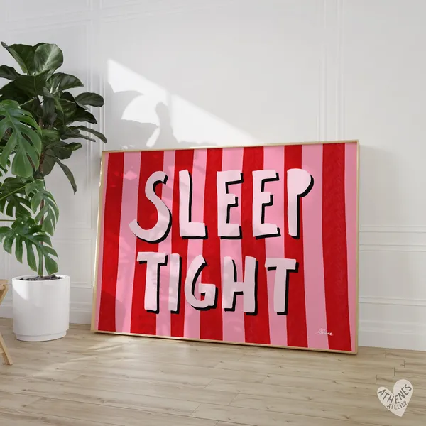 Sleep Tight Print, Bedroom Striped Wall Art