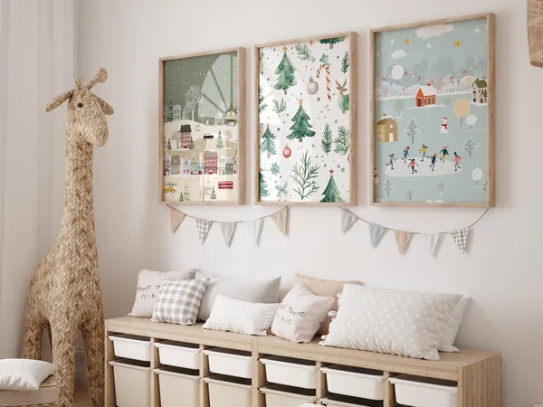 Busy Winter Town Christmas Village Art Print
