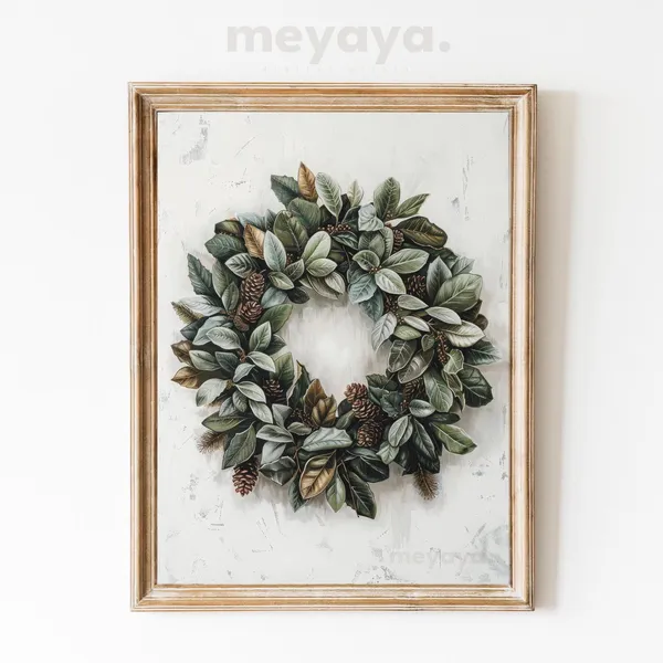 Christmas Wreath Vintage Oil Painting Art Print