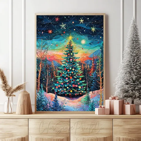Van Gogh-Inspired Colorful Christmas Tree Art Print