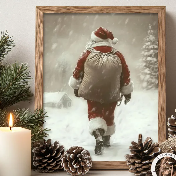 Vintage Santa Christmas Eve Holiday Poster Print