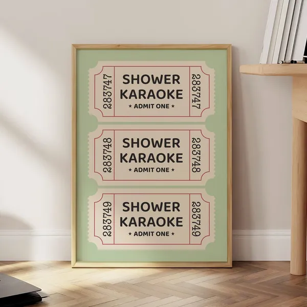 Shower Karaoke Ticket Poster, Vintage Bathroom Decor