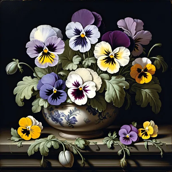 Baroque Pansy Bouquet Art Print, Vintage Floral Decor
