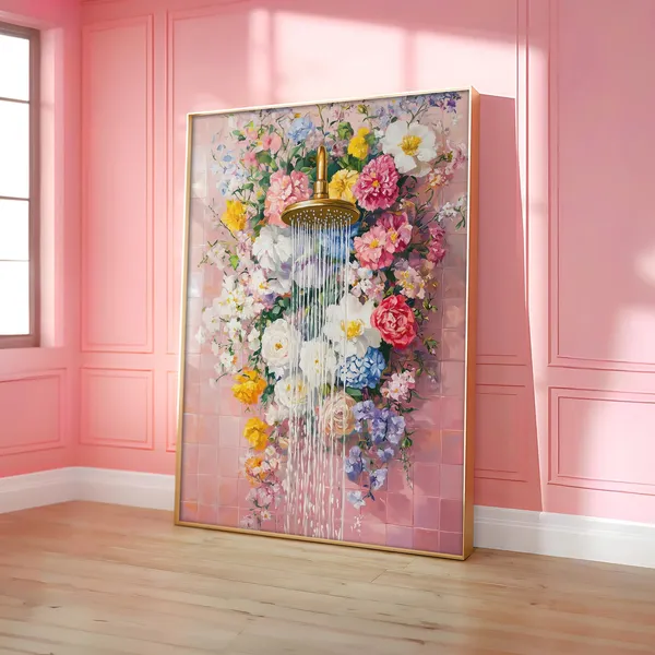 Watercolor Floral Bathroom Print, Botanical Wall Art