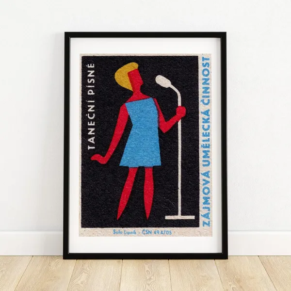Woman Singing Matchbox Vintage Czech Poster Print