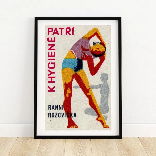 Woman Stretching Matchbox Vintage Czech Art Print