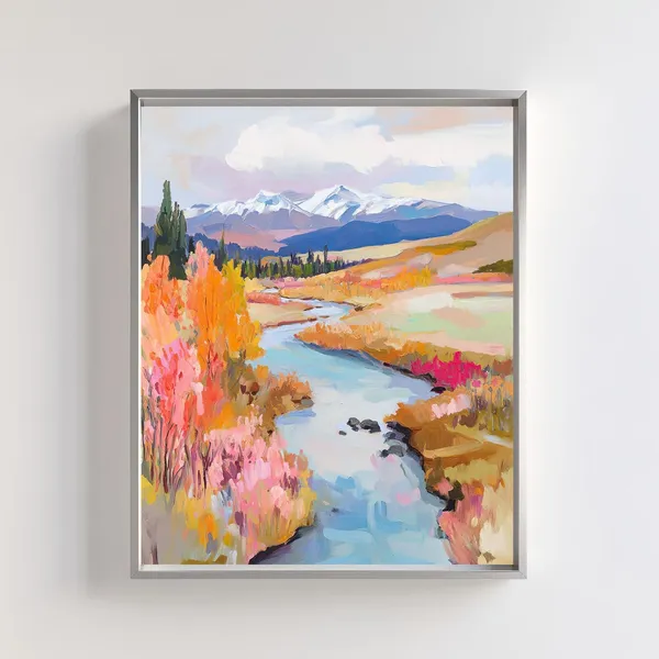 Autumn Landscape Art Print, Rustic River Scene