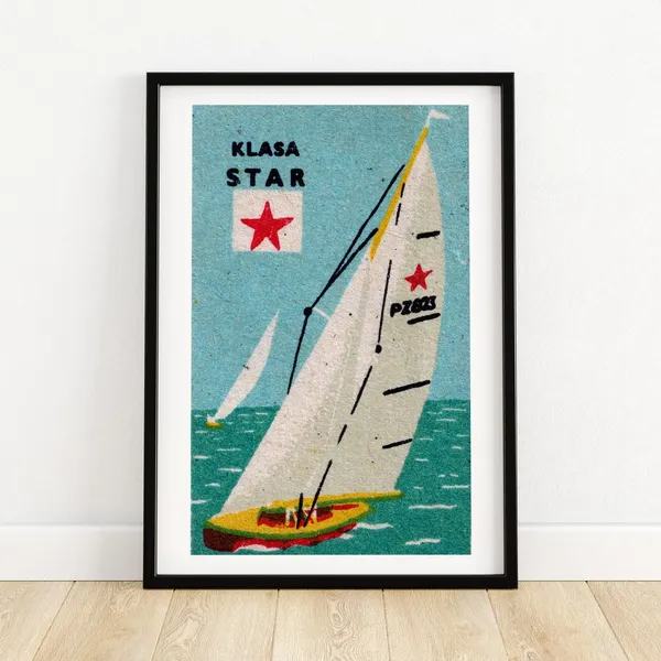 Red Star Sailboat Vintage Czech Art Poster Print