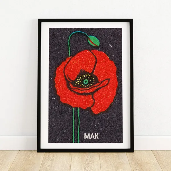 Red Poppy Matchbox Print, Vintage Eastern Europe
