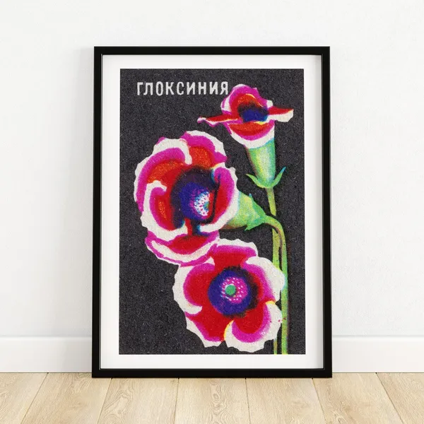 Purple Gloxinia Matchbox Art Print, Vintage Eastern Europe