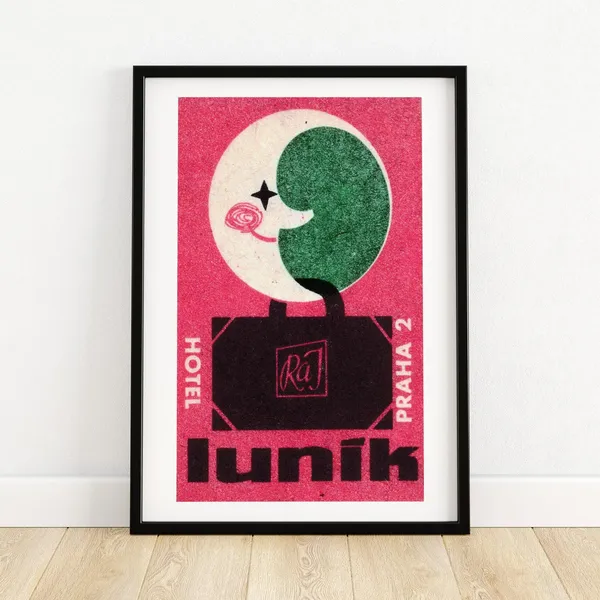 Moon Hotel Matchbox Print, Vintage Eastern Europe