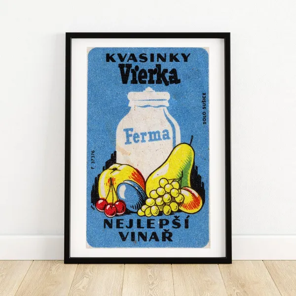 Milk Jug and Fruit Matchbox Vintage Czech Poster Print