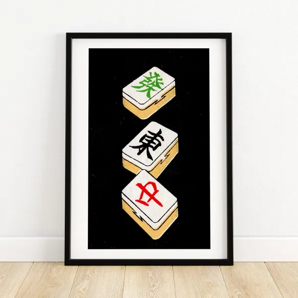Majong Tiles Aesthetic Vintage Japan Art Poster