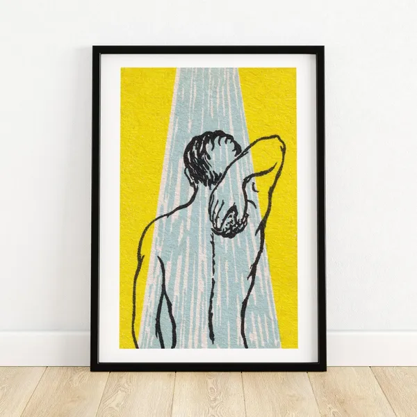 Man Showering Matchbox Vintage Bathroom Art Print