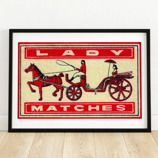 Horse And Carriage Matchbox Poster, Vintage Dutch Art